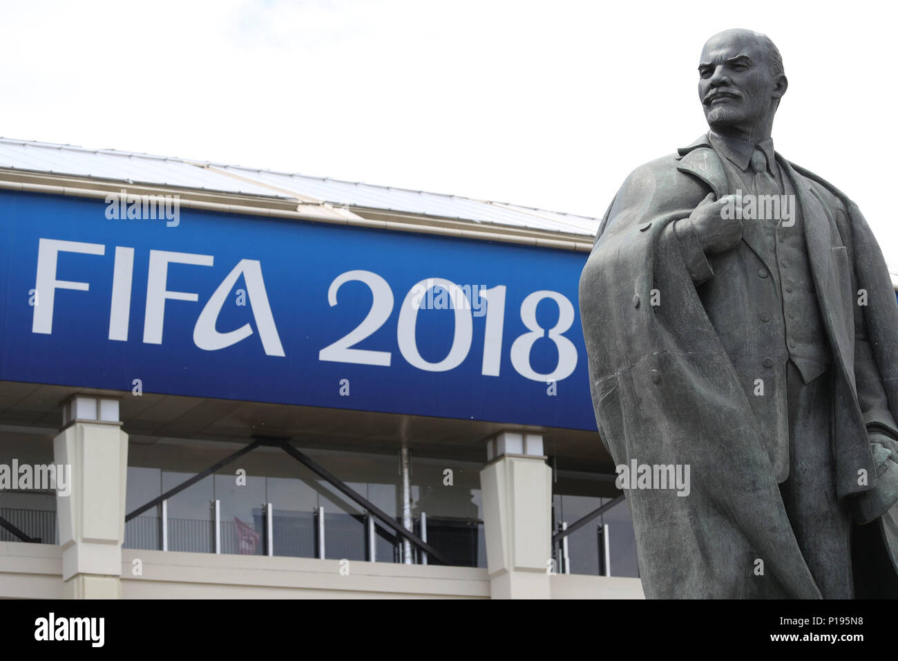 A statue of Lenin outside the Luzhniki Stadium in Moscow, where the opening match of the World Cup will be held on Thursday. Stock Photo