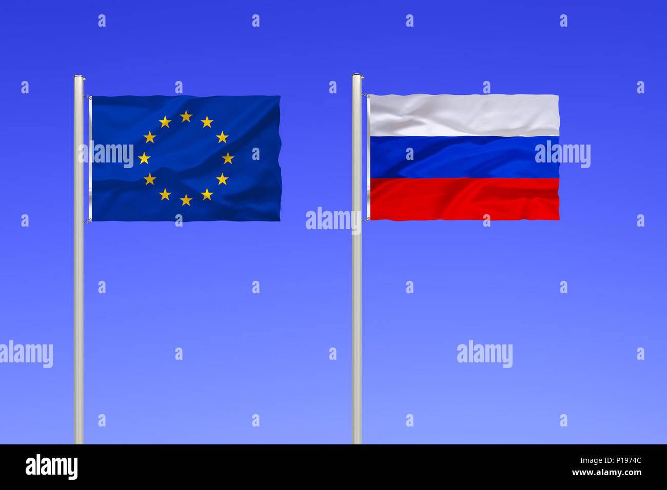 Flag of Europe and Russia, Flagge von Europa und Russland Stock Photo
