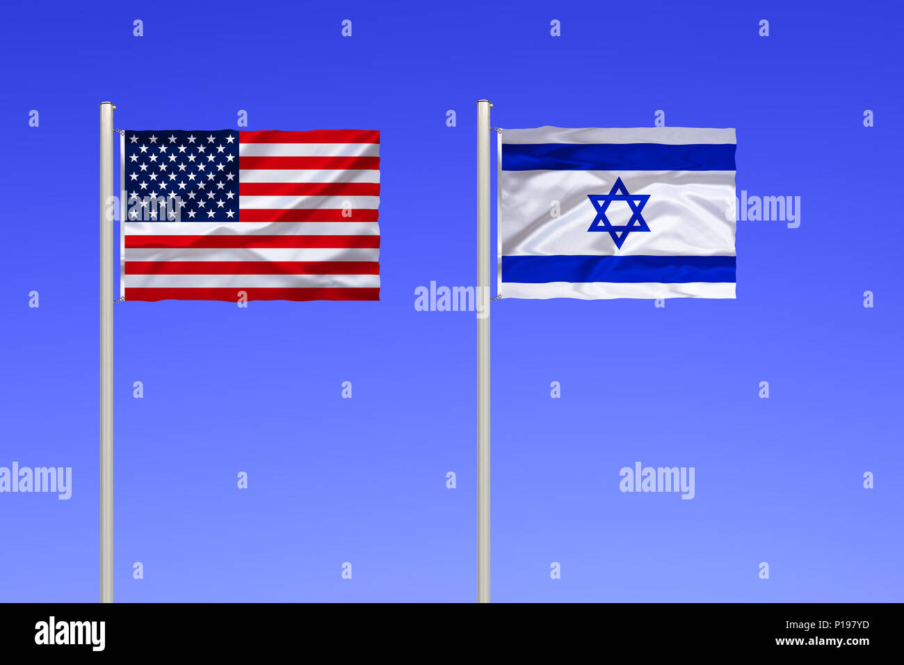 Flag of USA and Israel, Jerusalem, the Middle East, the Holy Land,, Flagge von USA und Israel, Naher Osten, Heiliges Land, Stock Photo