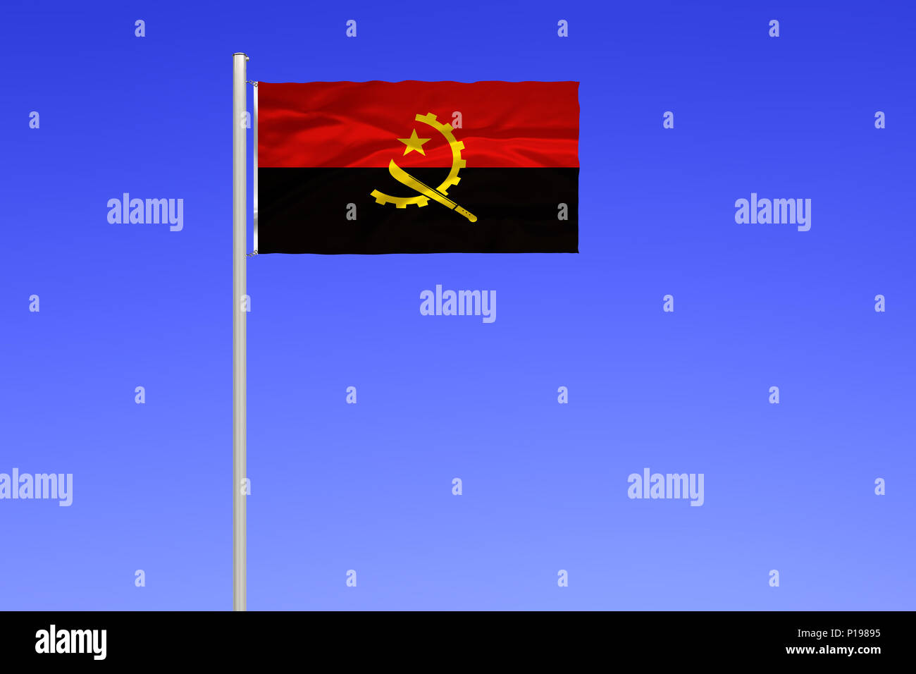 Flag of Angola, West Africa,, Flagge von Angola, Westafrika, Stock Photo