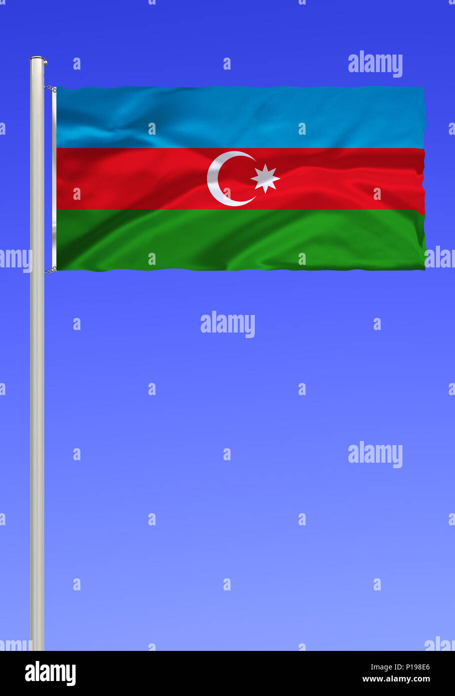 Flag of Aser Bais Chan, landlocked country in Southwest Asia, capital is the city of Baku on the Caspian Sea., Flagge von Aserbaischan, Binnenstaat in Stock Photo