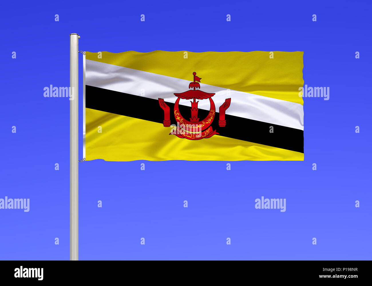 Flag of Brunei, the Sultanate, South East Asia, is located on the island of Borneo,, Flagge von Brunei, Sultanat, Suedostasien, liegt auf der Insel Bo Stock Photo