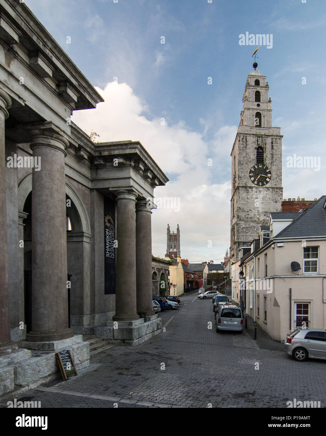 Cork, Ireland September 15, 2016 The tower of St Anne's Church rises above streets of