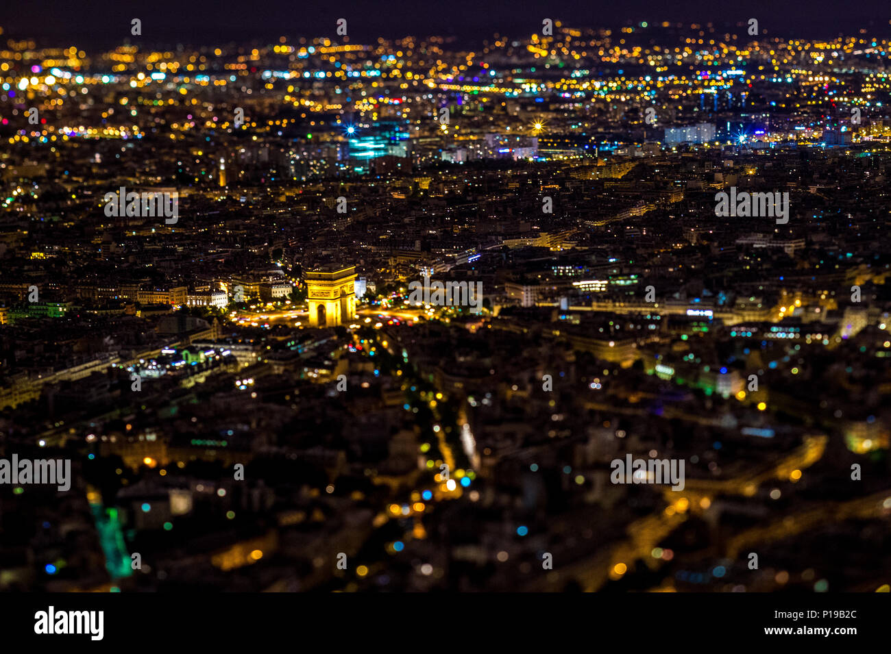 Views from the top of the Eiffel Tower at night Stock Photo