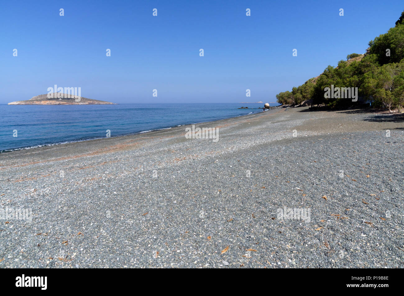Platy Gialos black sand beach, Kalymnos, Dodecanese Islands, Greece. Stock Photo