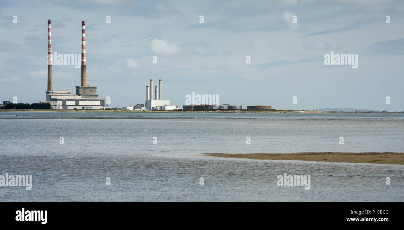 The landmark twin chimneys of Poolbeg Power Station in Dublin Port