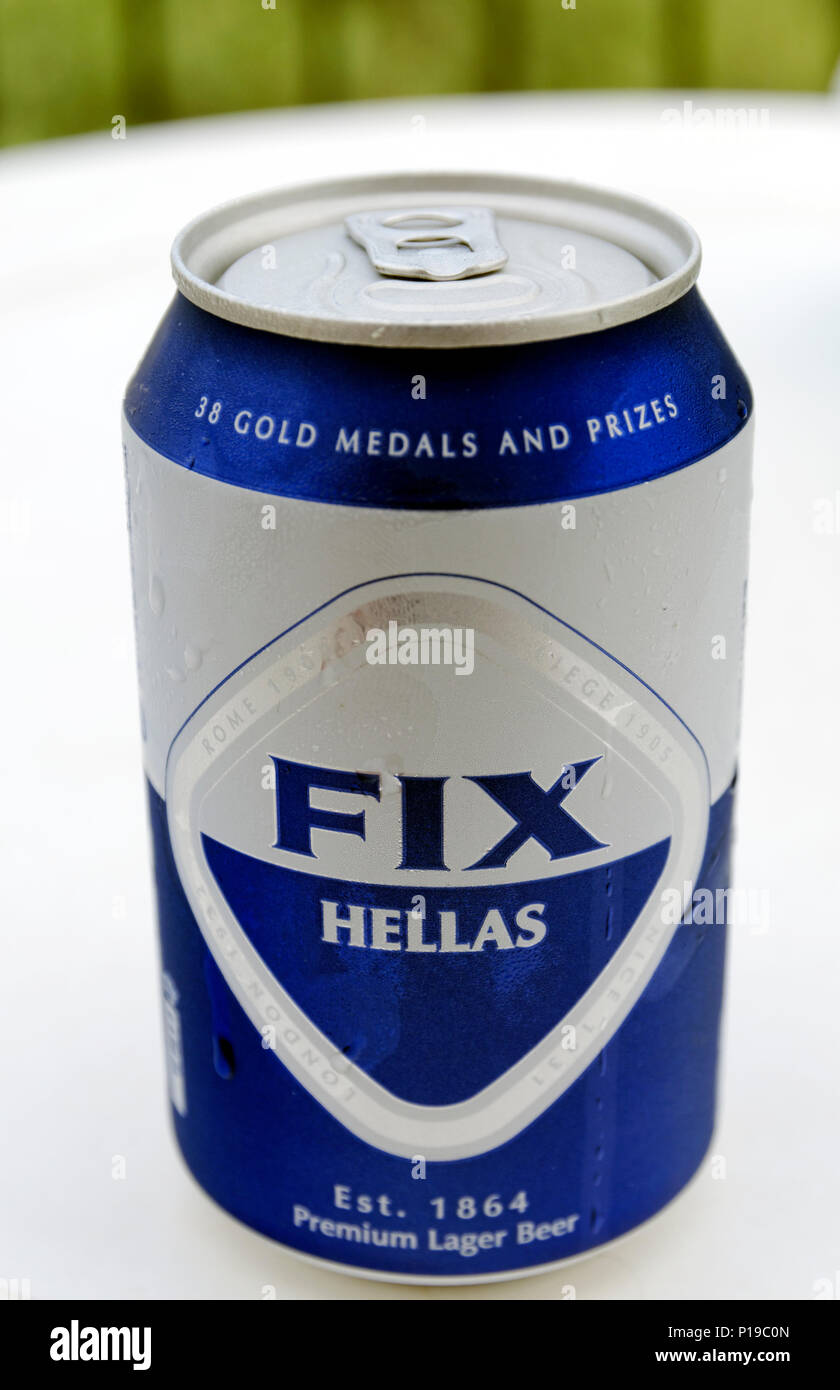 Can of Fix, Greek Beer. Stock Photo