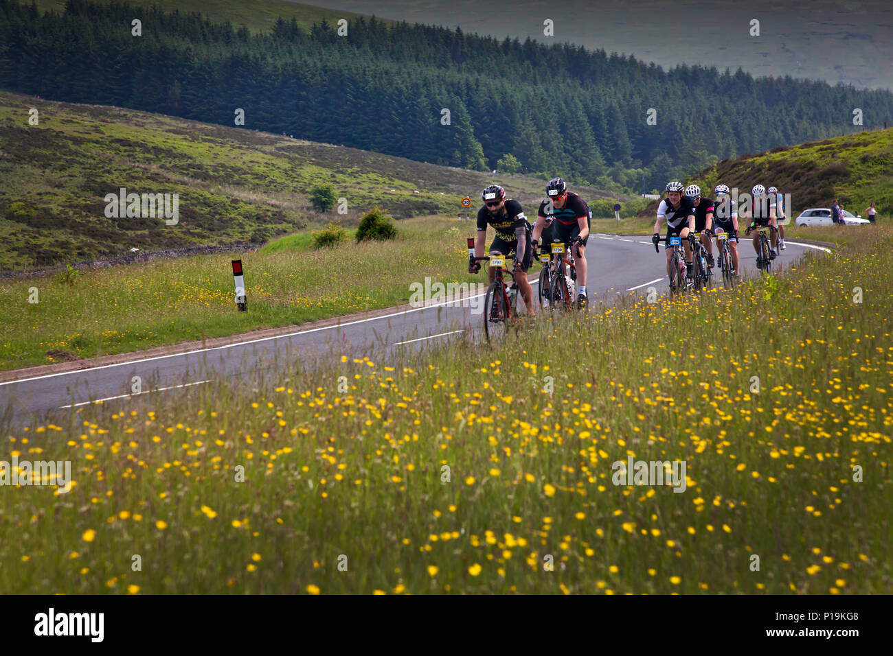 Dragon Ride L'Etape Wales International cycling event covering 100km to 300km over demanding mountain roads around the Brecon Beacons National Park Stock Photo