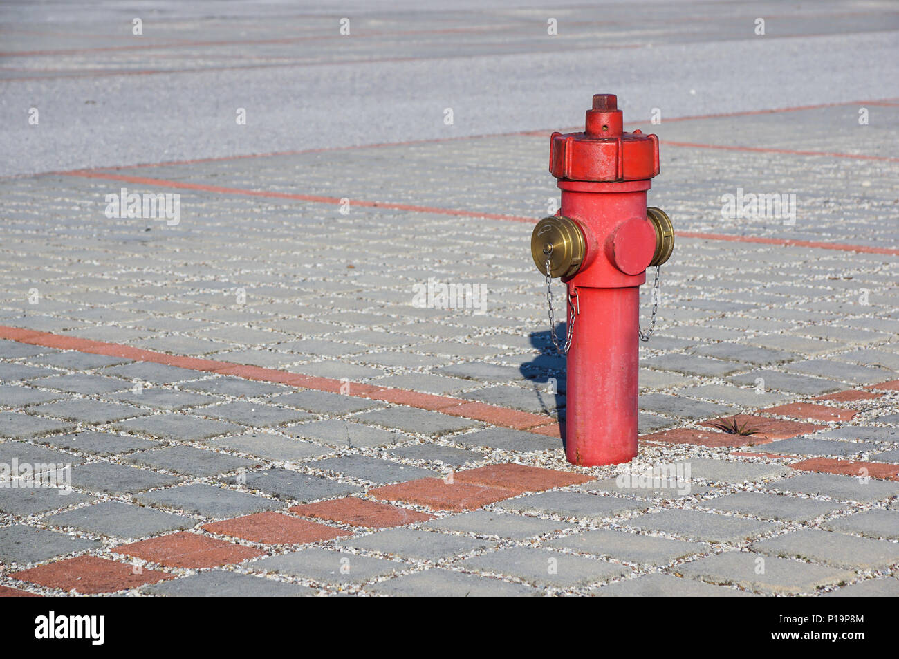 Old red fire hydrant in the street. Fire hidrant for emergency fire