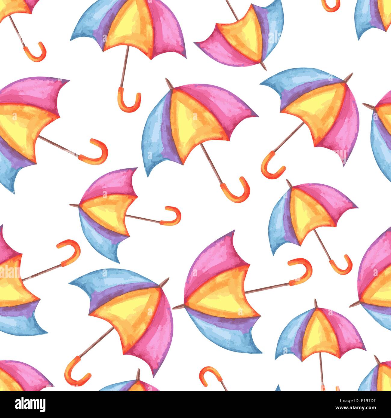 Aquarelle seamless pattern with umbrellas. Stock Vector