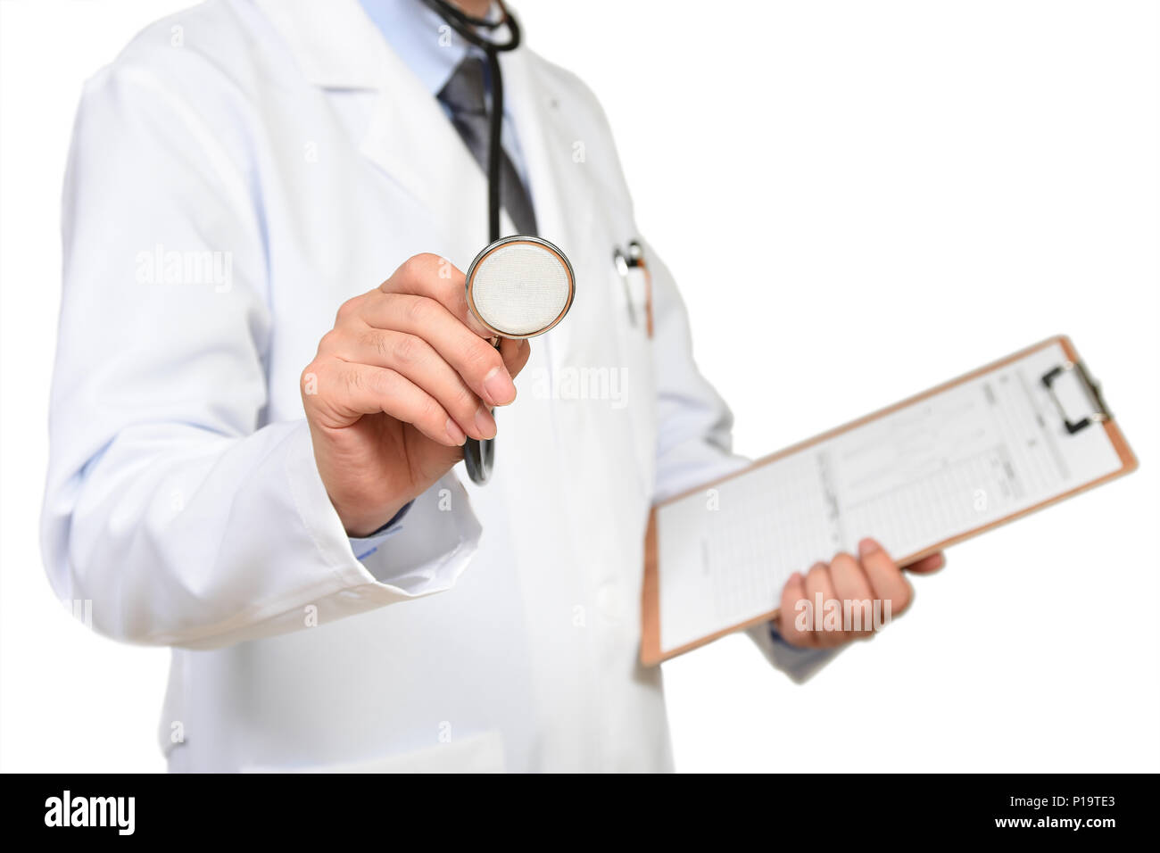 Medical doctor with copy space isolated on white background Stock Photo ...