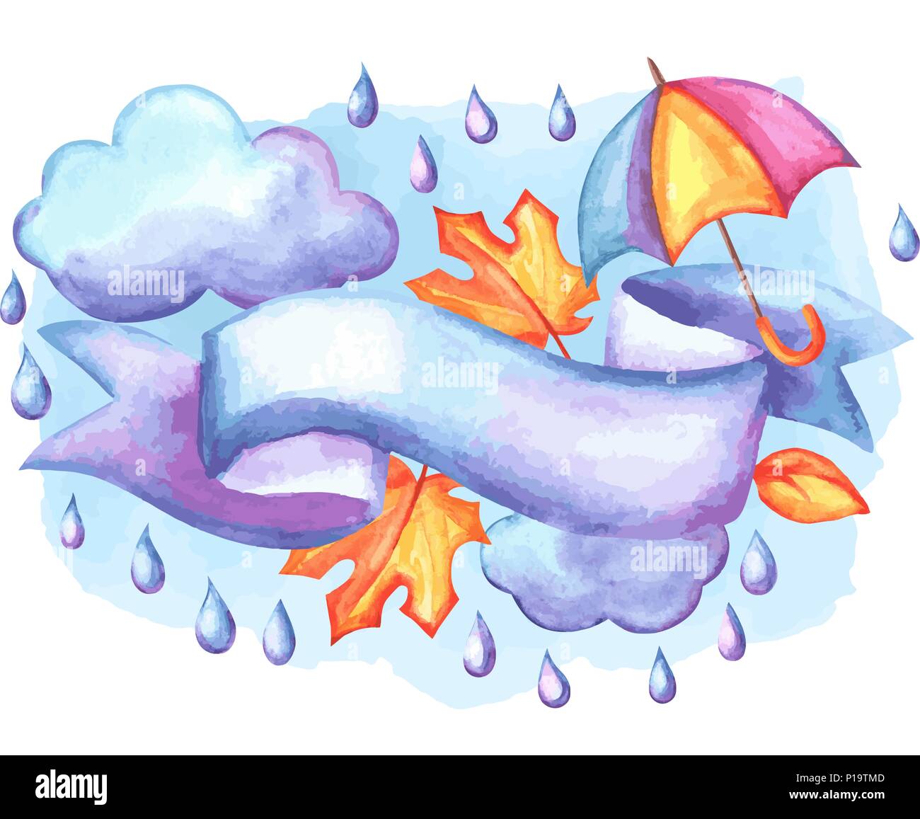 Aquarelle background with autumn elements. Stock Vector