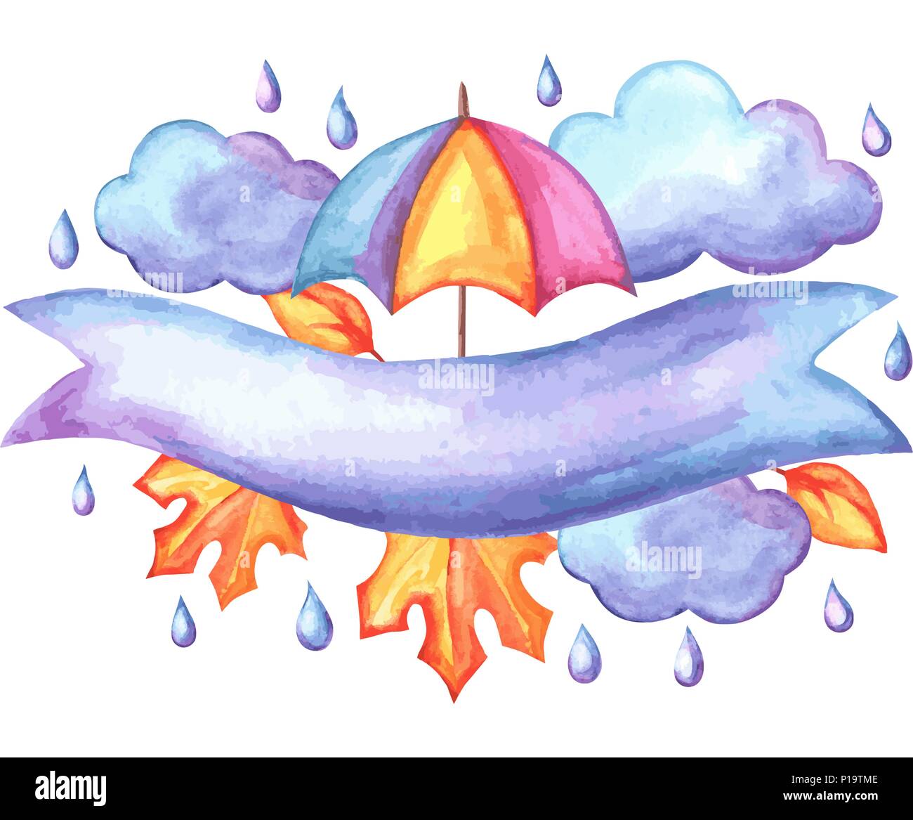 Aquarelle background with autumn elements. Stock Vector