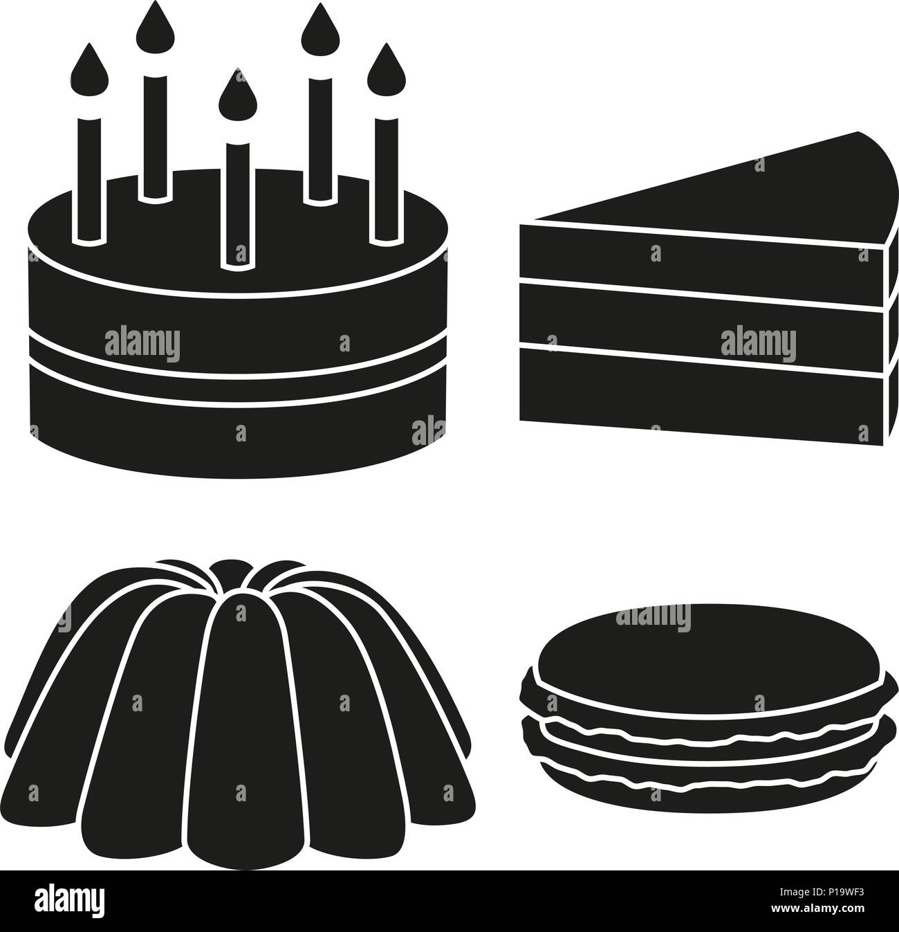 Black and white 4 dessert silhouette set Stock Vector