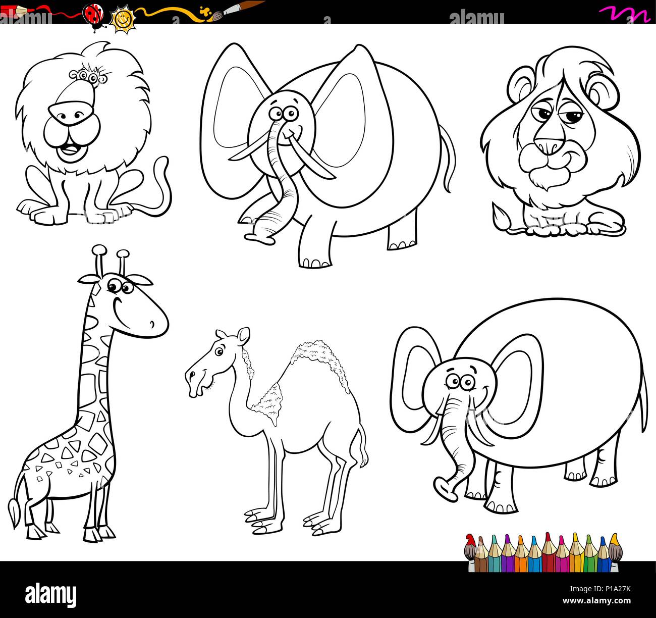 Black and White Coloring Book Cartoon Illustration of Funny Wild Animal ...