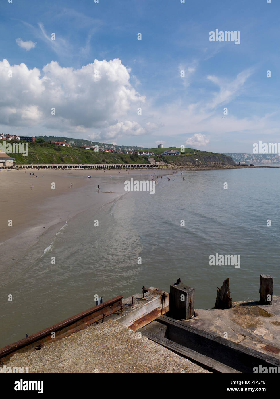 Tide out at Sunny Sands Beach Folkestone Stock Photo