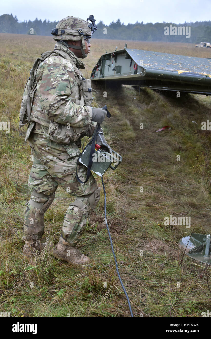 A U.S. Soldier, assigned to Bravo Troop, Regimental Engineer Squadron ...