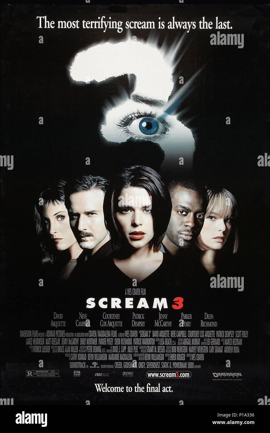 Original Film Title: SCREAM 3.  English Title: SCREAM 3.  Film Director: WES CRAVEN.  Year: 2000. Copyright: Editorial inside use only. This is a publicly distributed handout. Access rights only, no license of copyright provided. Mandatory authorization to Visual Icon (www.visual-icon.com) is required for the reproduction of this image. Credit: MIRAMAX / Album Stock Photo