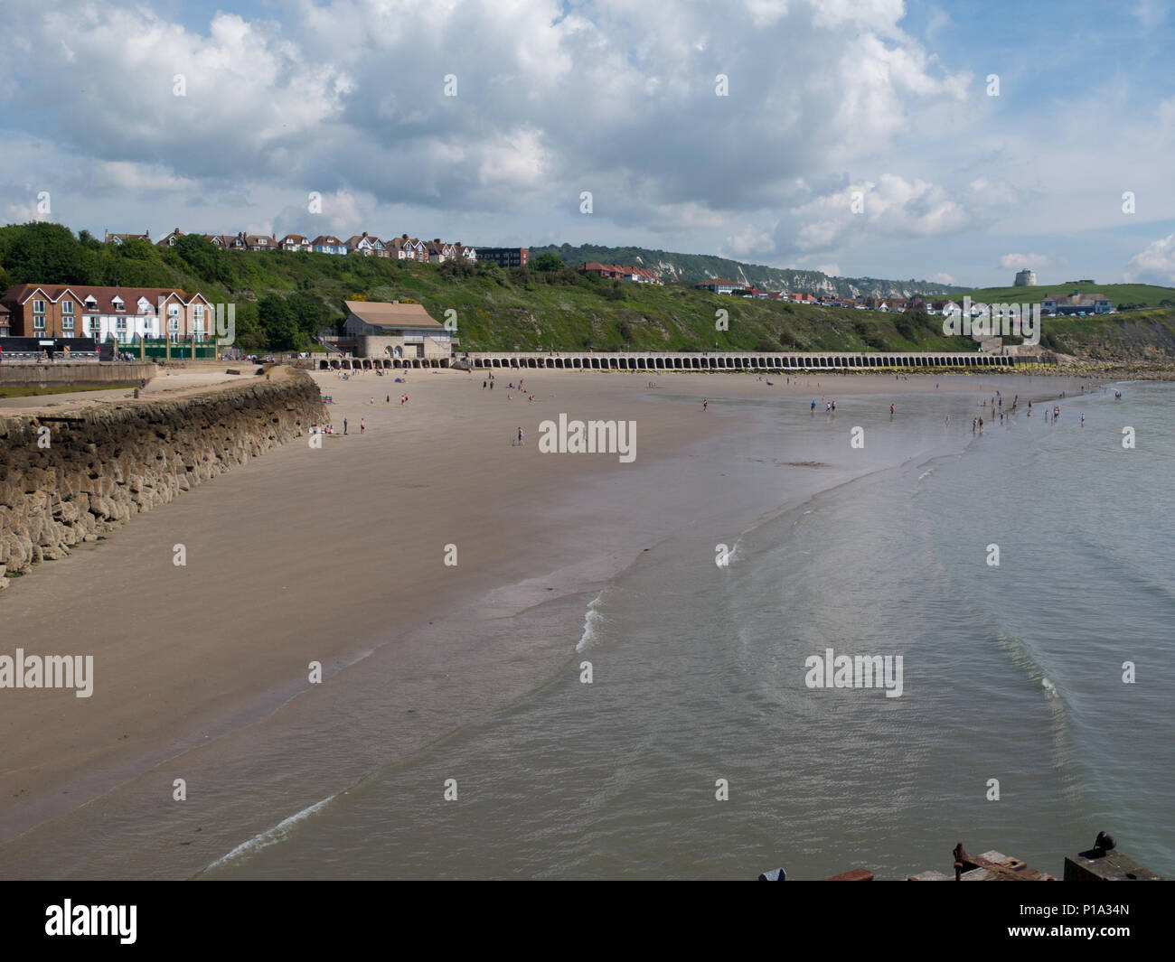 Tide out at Sunny Sands Beach Folkestone Stock Photo