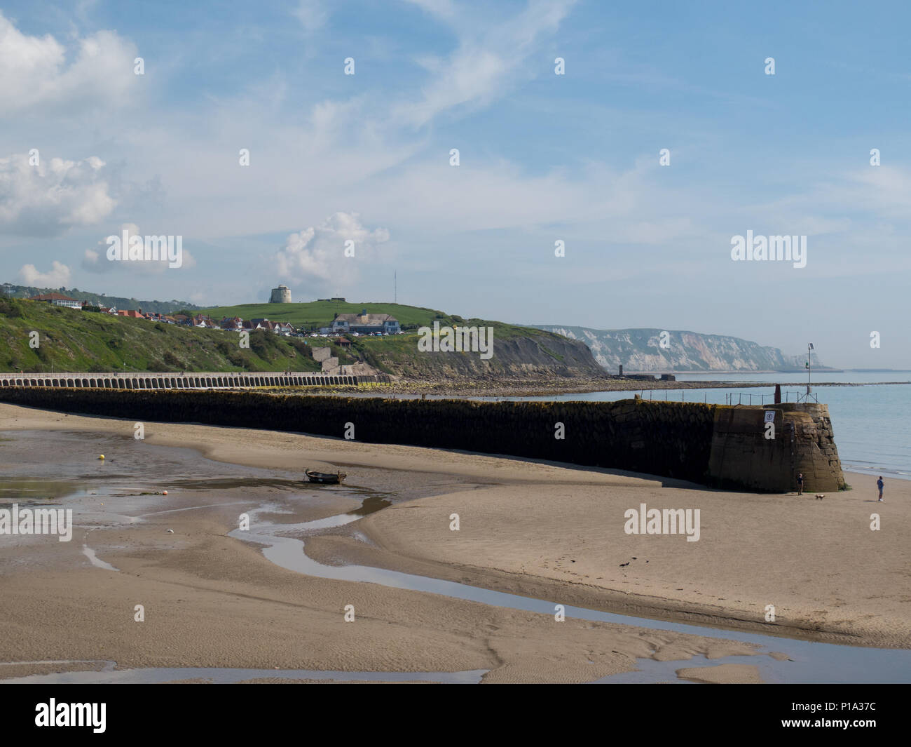 Tide out at Folkestone Harbour Stock Photo