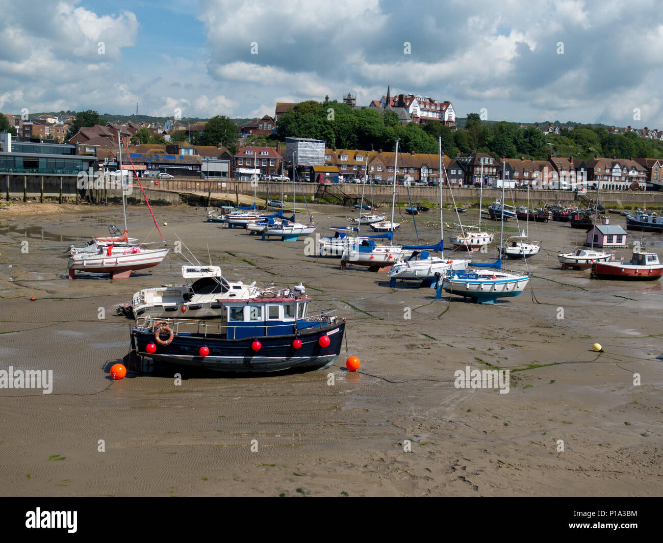 Tide out at Folkestone Harbour Stock Photo