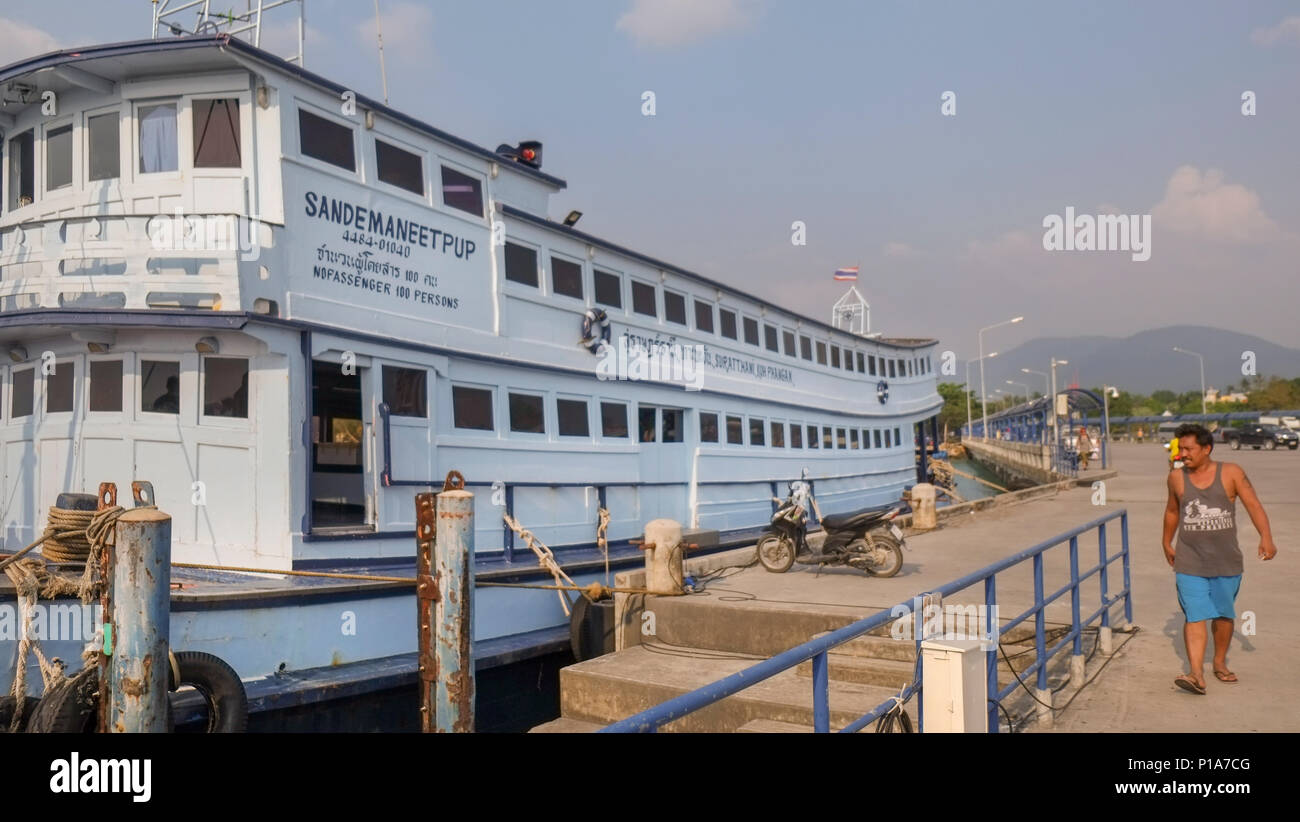 Maintenance of a ferry at a port in Ko Pha-ngan, Thailand Stock Photo