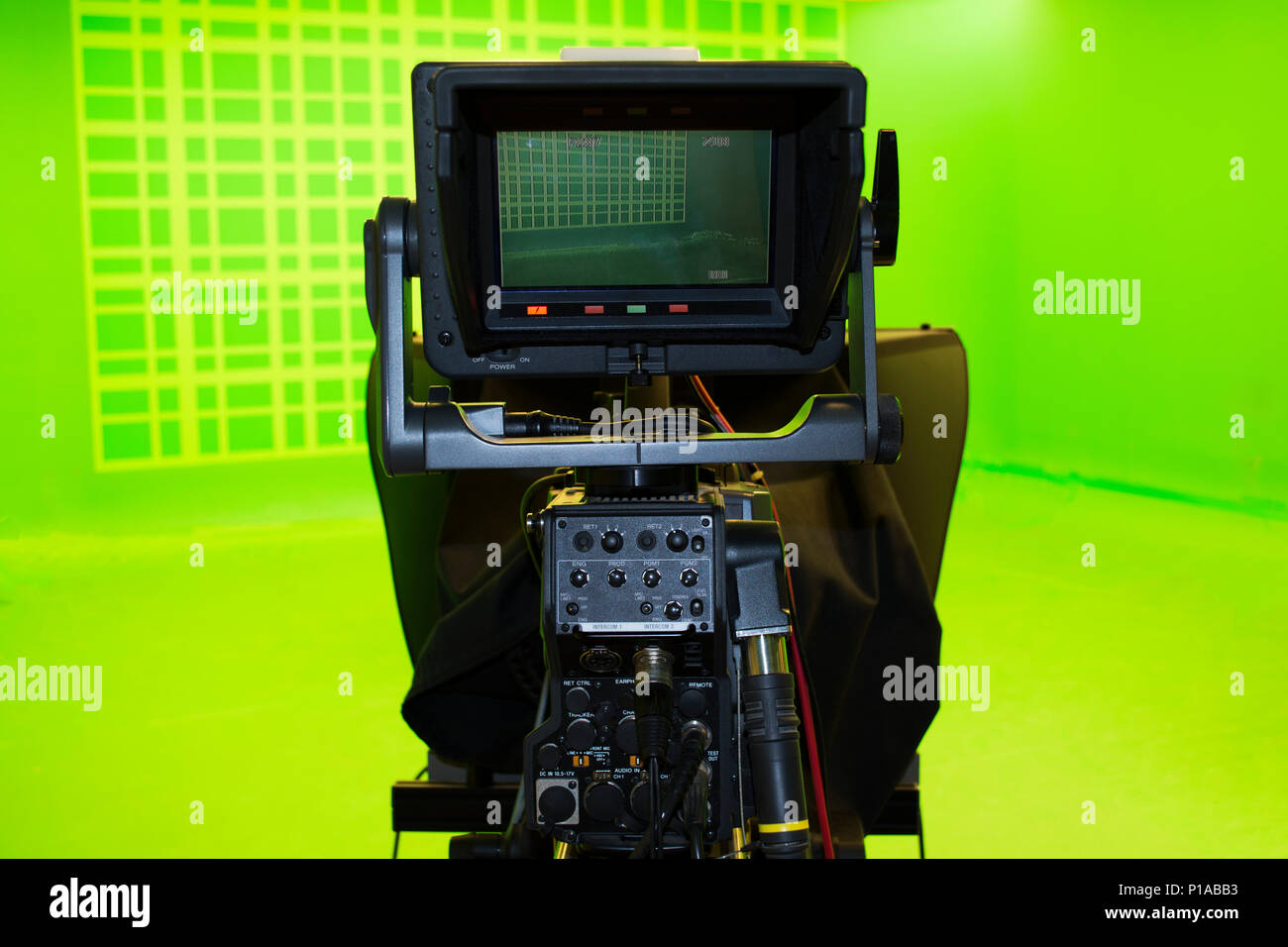LCD display screen on a High Definition TV camera in a green screen