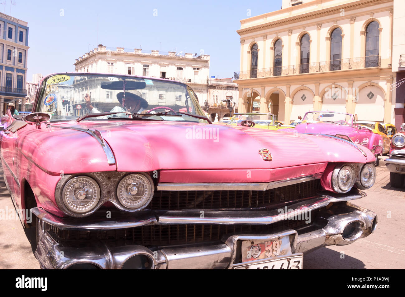 Pink Taxi Havana Stock Photo