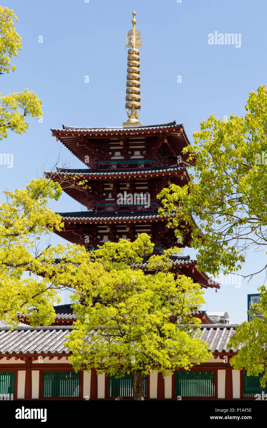 Five Storey Pagoda Building of the Main Shitennoji Temple, Osaka, Japan Stock Photo