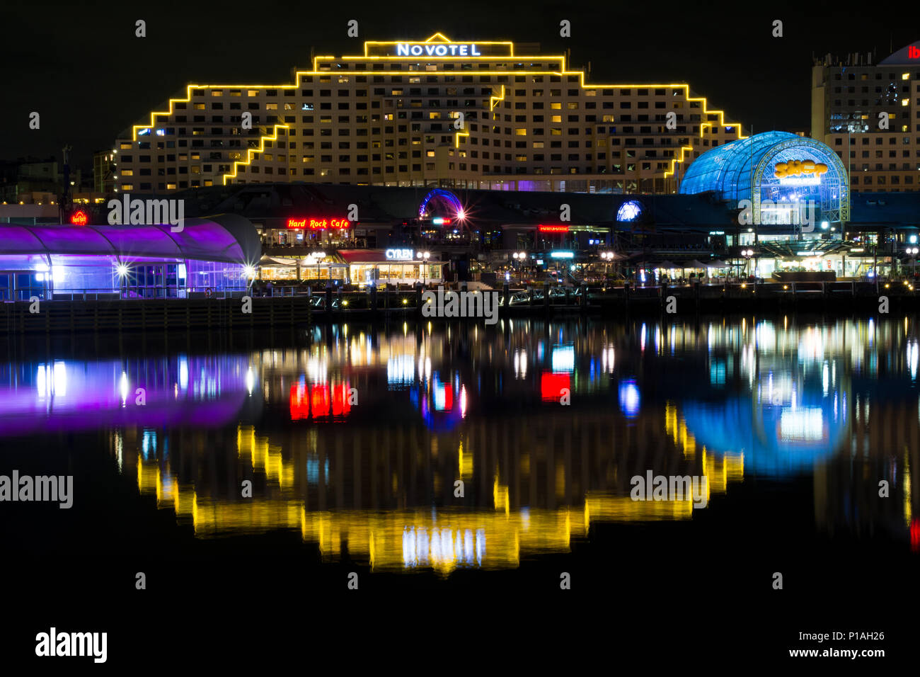 Darling Harbour at night time, Sydney, Australia Stock Photo