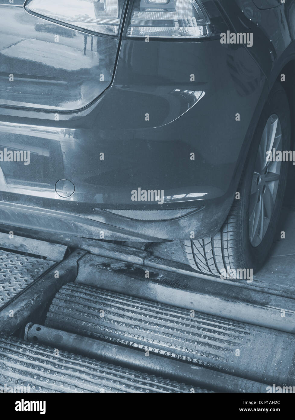 Wheel alignment and balancing in auto service. Stock Photo