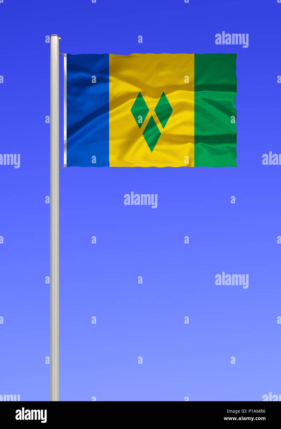 Flag of St. Vincent and the Grenadines, Caribbean, Islands over the wind, Windward Islands, , Flagge von St. Vincent und den Grenadinen, Karibik, Inse Stock Photo