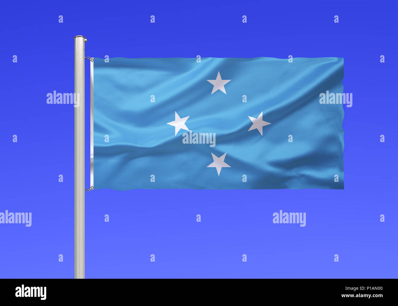 Flag of Micronesia, island in the Pacific Ocean, Flagge von Mikronesien, Inselmeer im Pazifik Stock Photo
