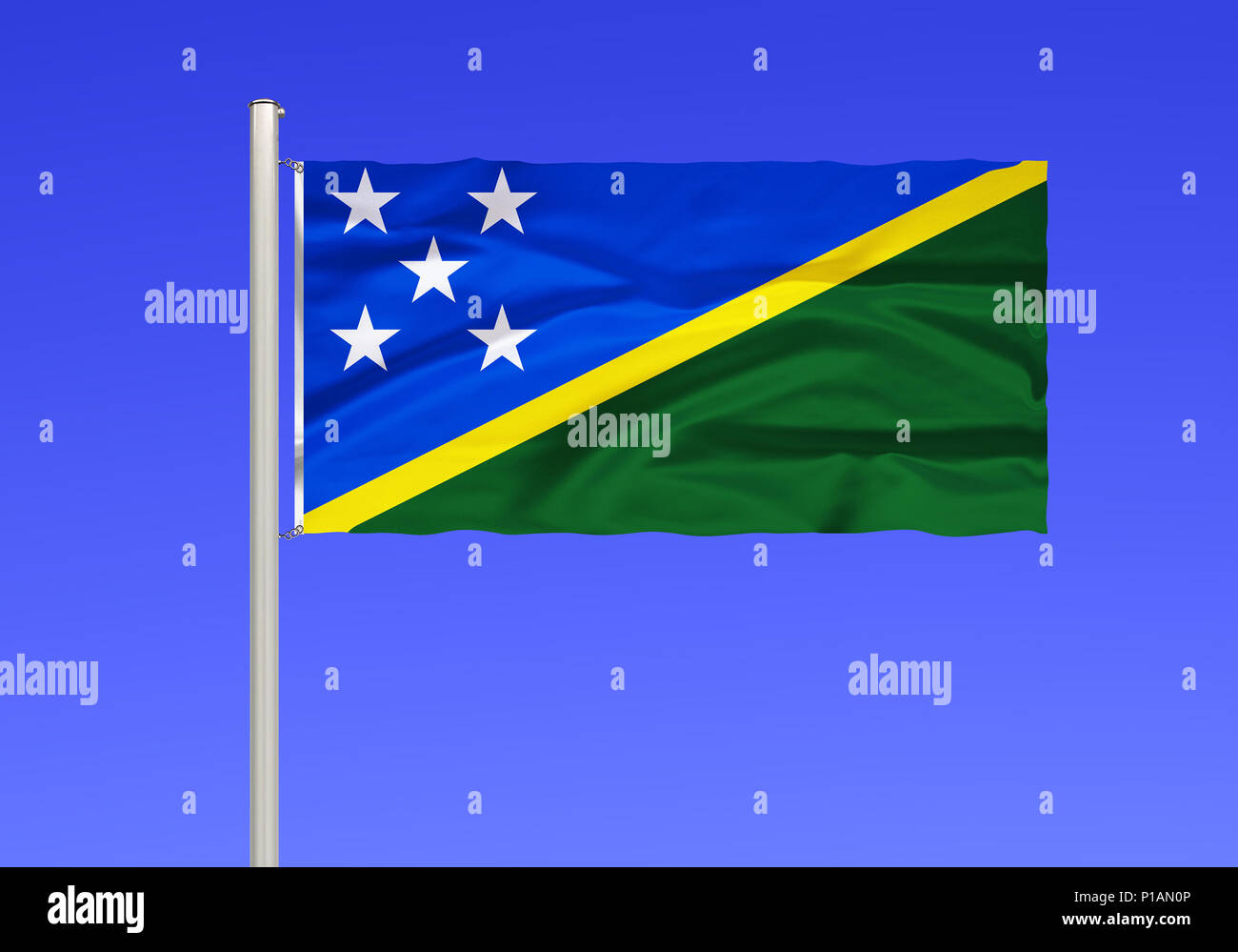 Flag of the Solomon Islands, his coworker,his coworker, melanesia,  melanesia, , Flagge von den Salomonen, Suedsee, melanesien,Suedsee,  Melanesien Stock Photo - Alamy