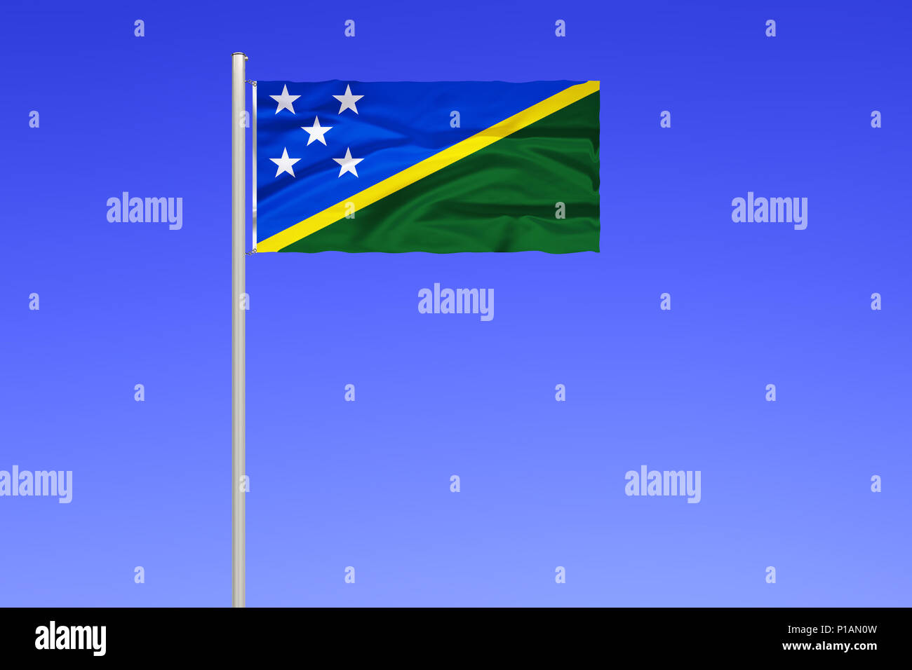 Flag of the Solomon Islands, his coworker,his coworker, melanesia,  melanesia, , Flagge von den Salomonen, Suedsee, melanesien,Suedsee,  Melanesien Stock Photo - Alamy
