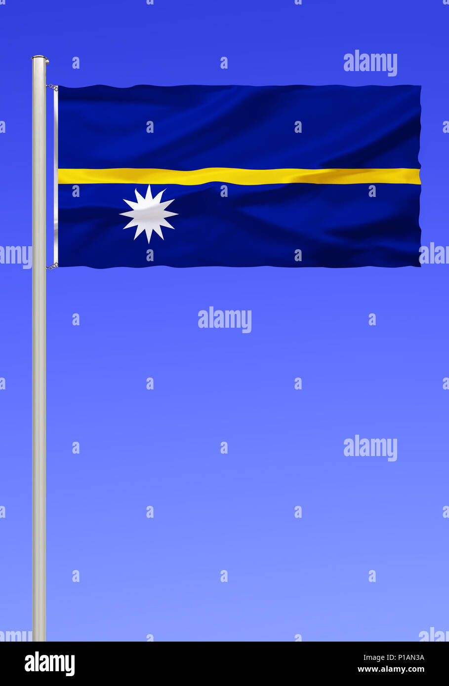 Flag of Nauru, Pacific Ocean,, Flagge von Nauru, Pazifischer Ozean, Stock Photo