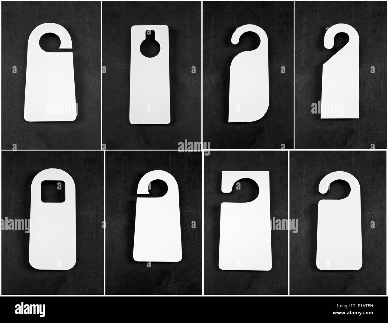set of blank door hanger on black background stock photo 207377817