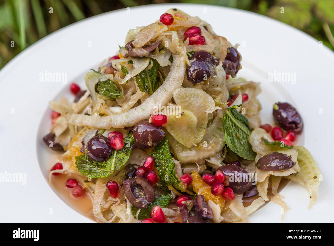 Fennel and orange salad with olives and mint Stock Photo Alamy