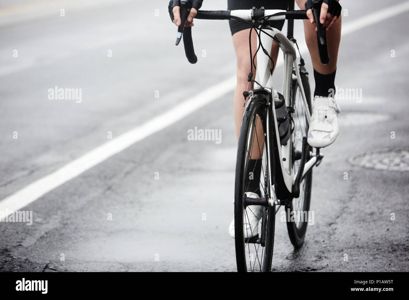 road bike on wet pavement