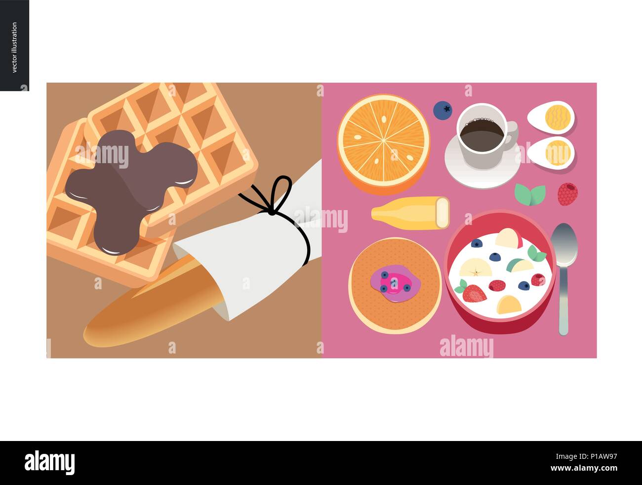 Simple things color flat cartoon vector illustration of breakfast