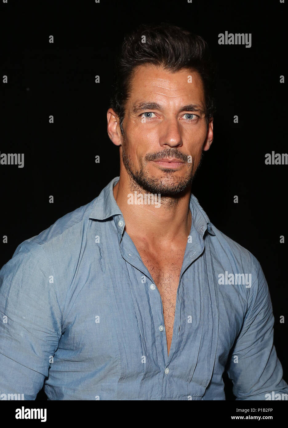 David Gandy on the front row during the Blindness London Fashion Week Men's SS19 show at the BFC Showspace, London Stock Photo