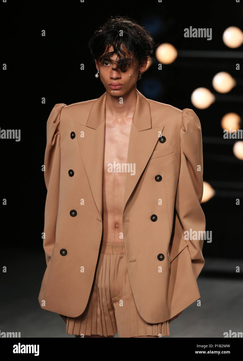 Models on the catwalk the Blindness London Fashion Week Men's SS19 show at the BFC Showspace, London Stock Photo