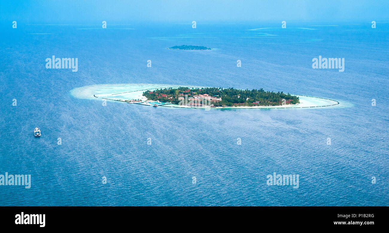 Maldives from the sky. An island in the Indian Ocean Stock Photo