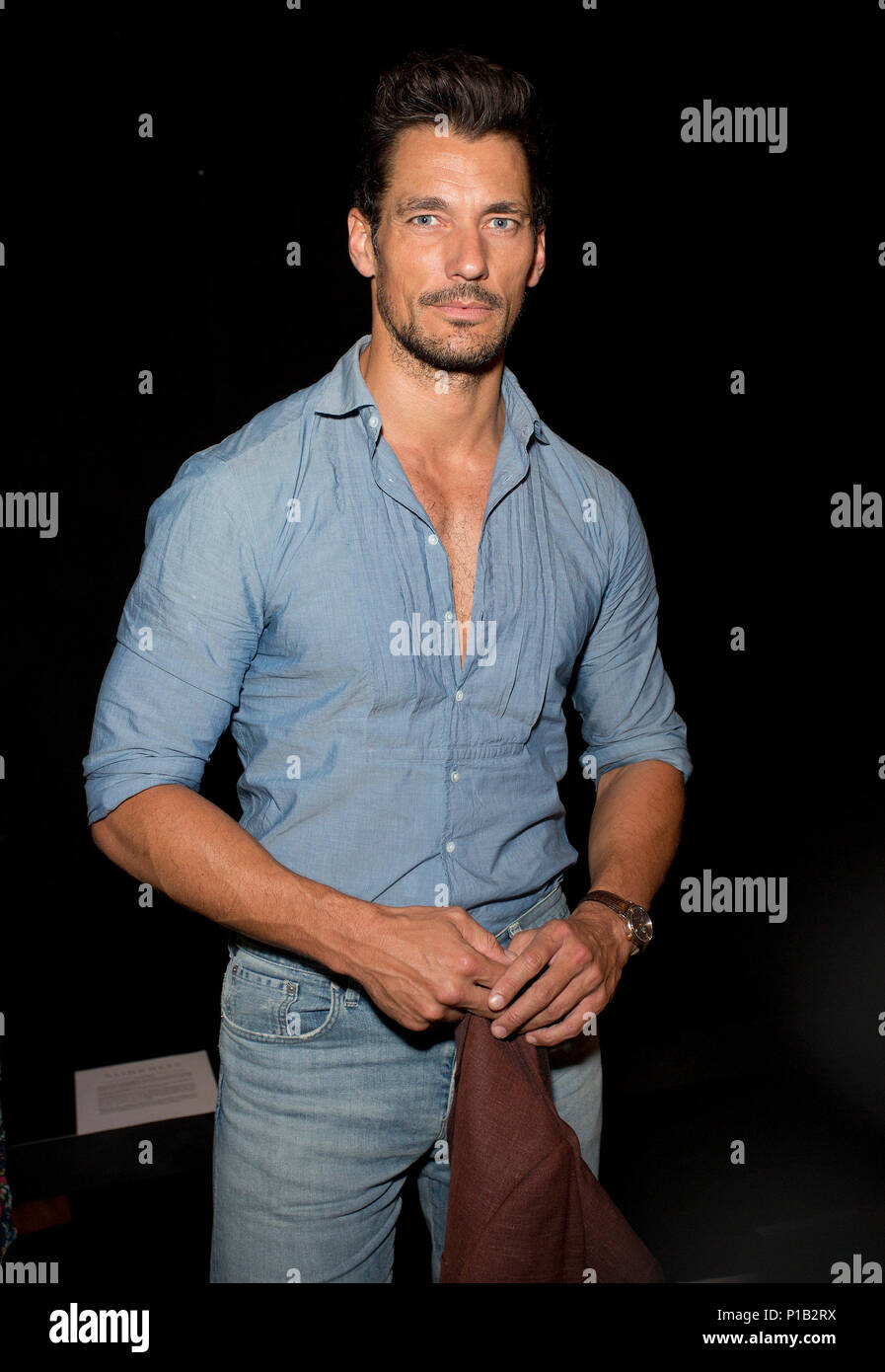 David Gandy on the front row during the Blindness London Fashion Week Men's SS19 show at the BFC Showspace, London Stock Photo