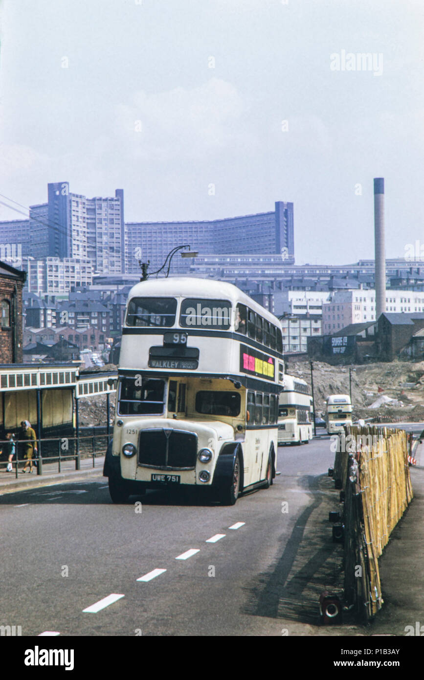 1955 reg Regent III Roe H33/ZSR in Sheffield. Date taken in 26/4/1973 on Commercial Street. Stock Photo