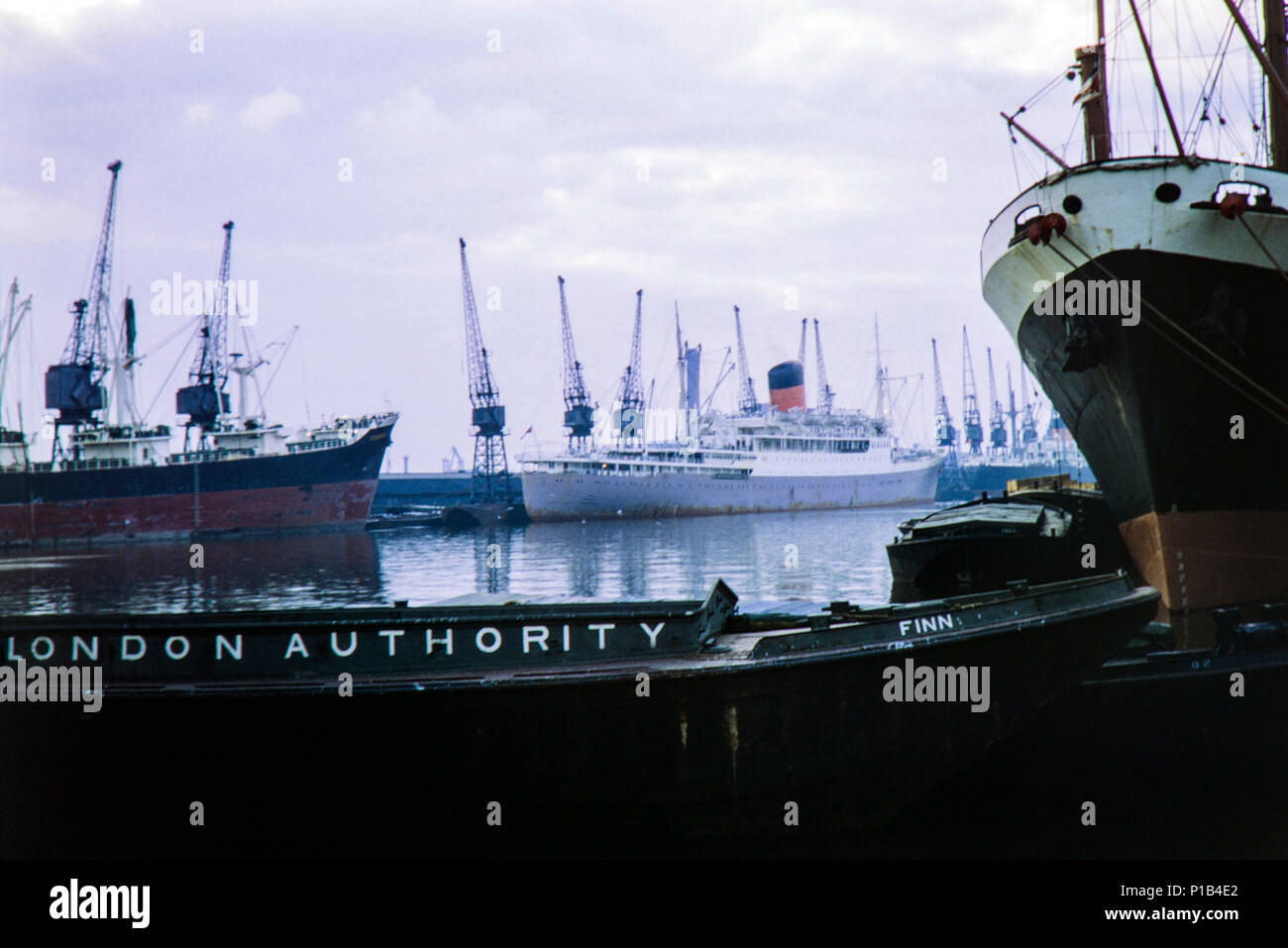 London docks in November 1966 Please note that due to the age of the image there might be imperfections showing. Stock Photo