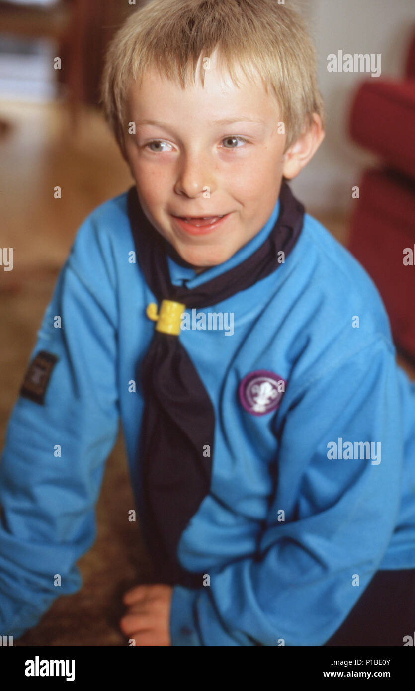 Young boy in Cub Scouts uniform Stock Photo