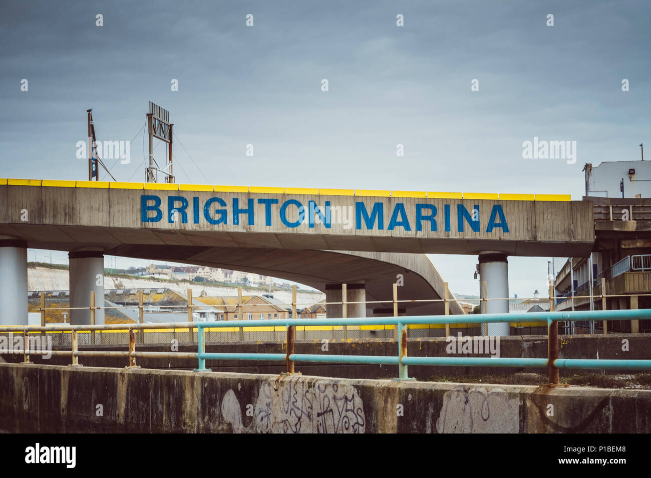 Bridge at the harbor, Brighton Marina, Brighton, England Stock Photo