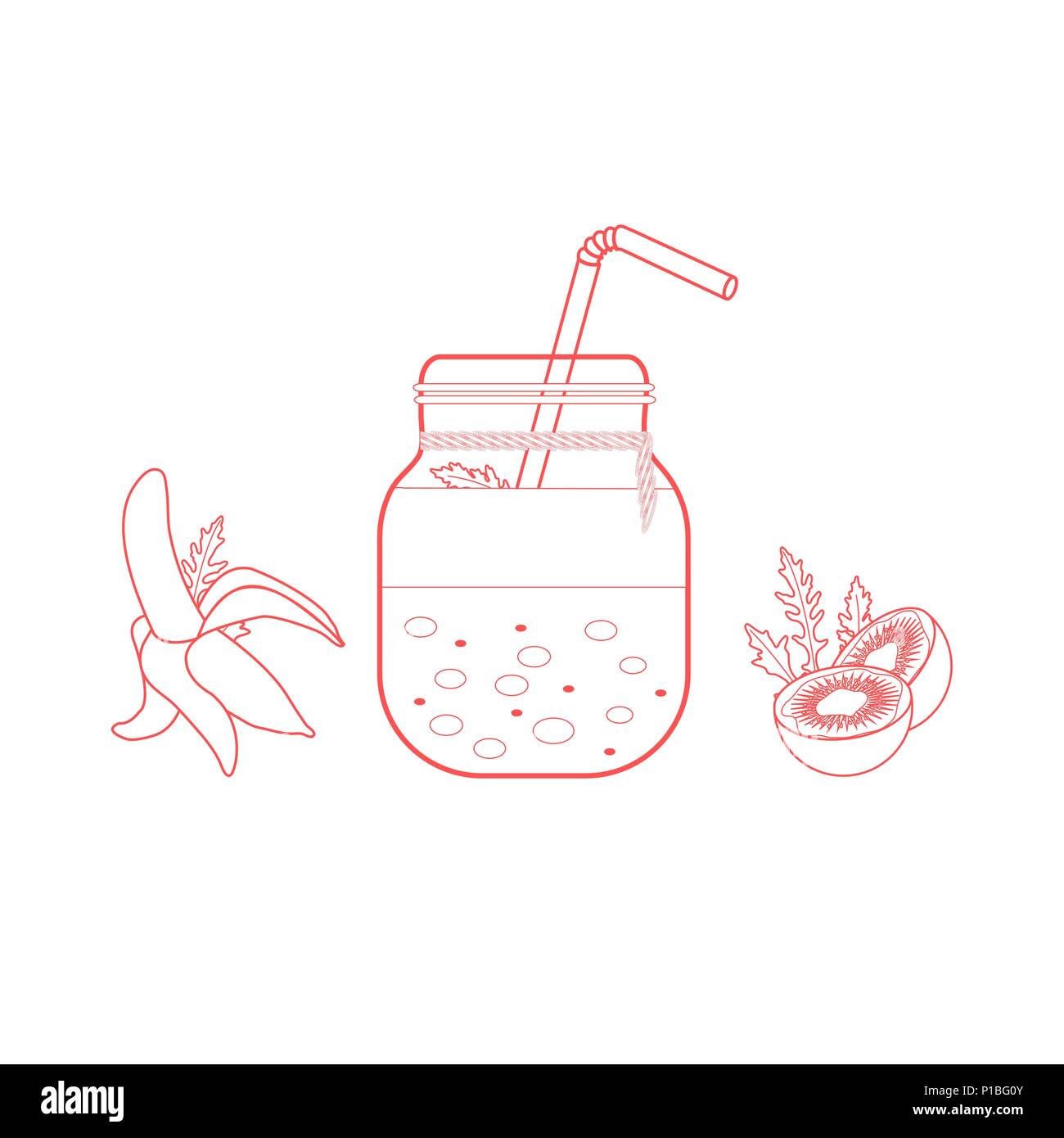 Jar with smoothies and ingredients for making smoothie. Healthy eating ...