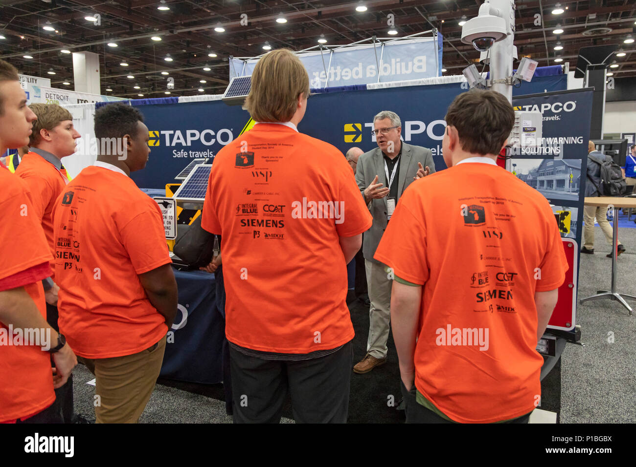 Detroit, Michigan - High school students learn about connected cars and self-driving vehicles at the annual meeting of the Intelligent Transportation  Stock Photo
